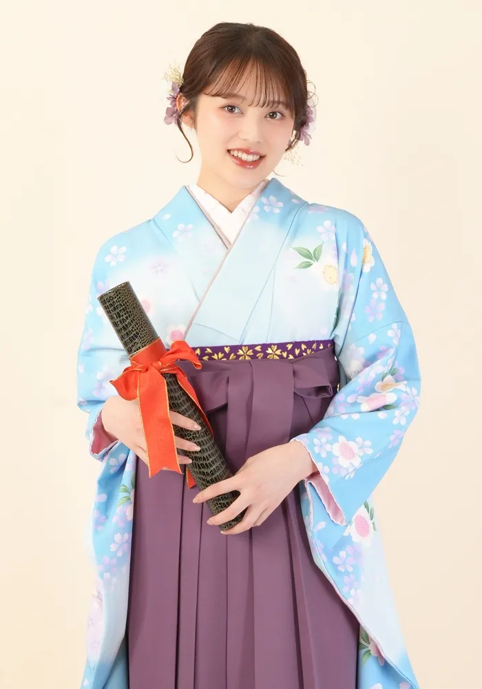 着物】水色八重桜│卒業式袴ネットレンタルーハカマエイトー