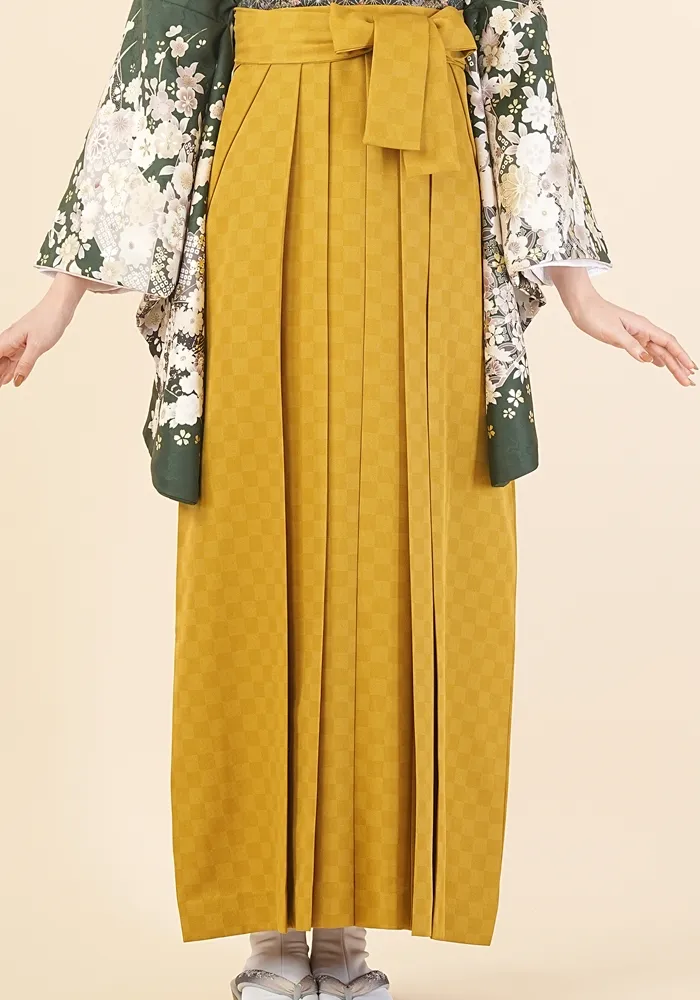 新品 袴単品 卒業式用 はかま 袴のみ はかまのみ イベント からし 黄色系 クリーム地に黄赤水玉×中 からし | 卒業式袴レンタルのアンジュ